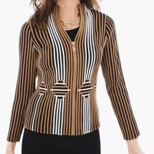 Chico's Travelers Collection Leather Zip Front Stripe Jacket Size 2 US Large 12